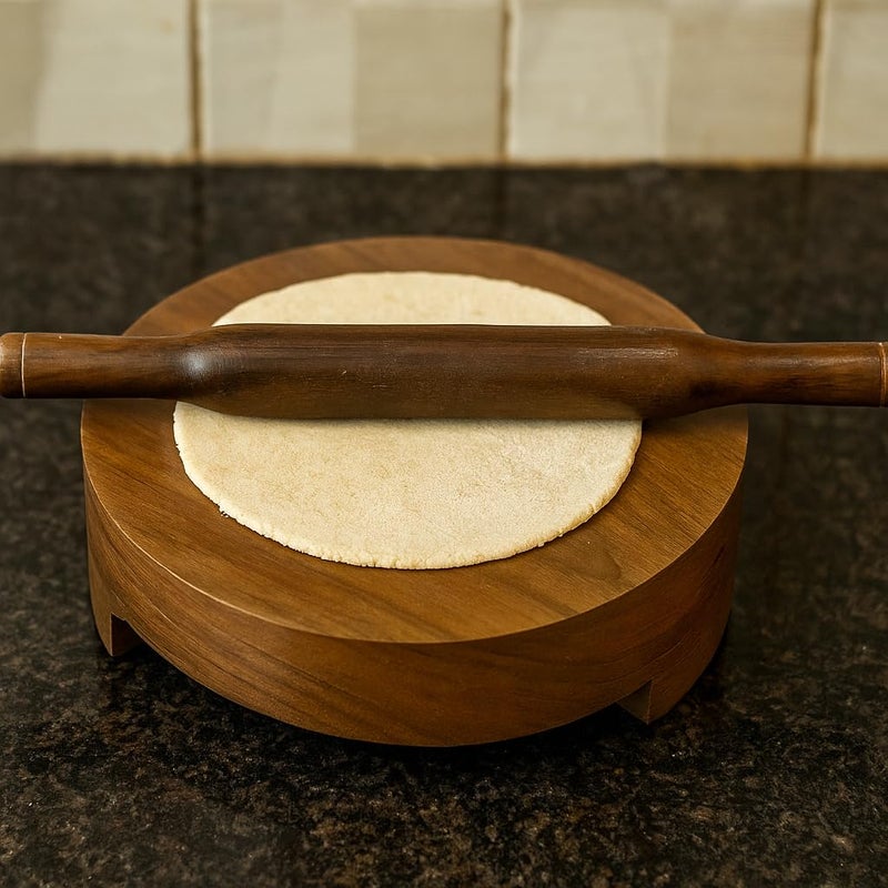 DBY Wooden Chakla Belan Set for Kitchen â€“ Natural Wood Rolling Board and Pin for Chapati, Roti, Puri, Dough Rolling Board, Non-Slip Base, Handmade Smooth Finish, Indian Traditional Cookware - Image 5